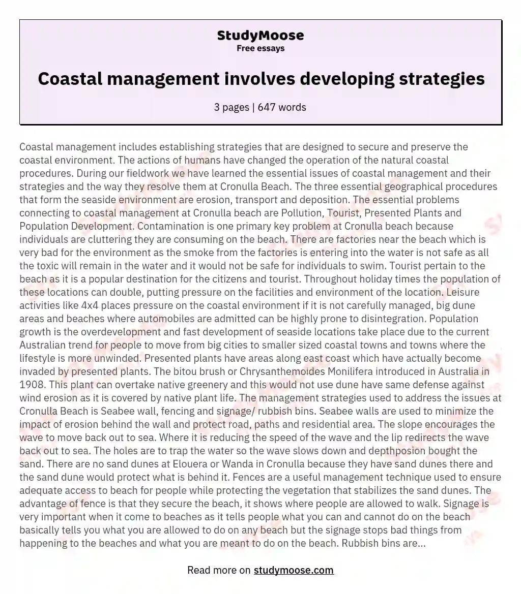 Coastal management involves developing strategies