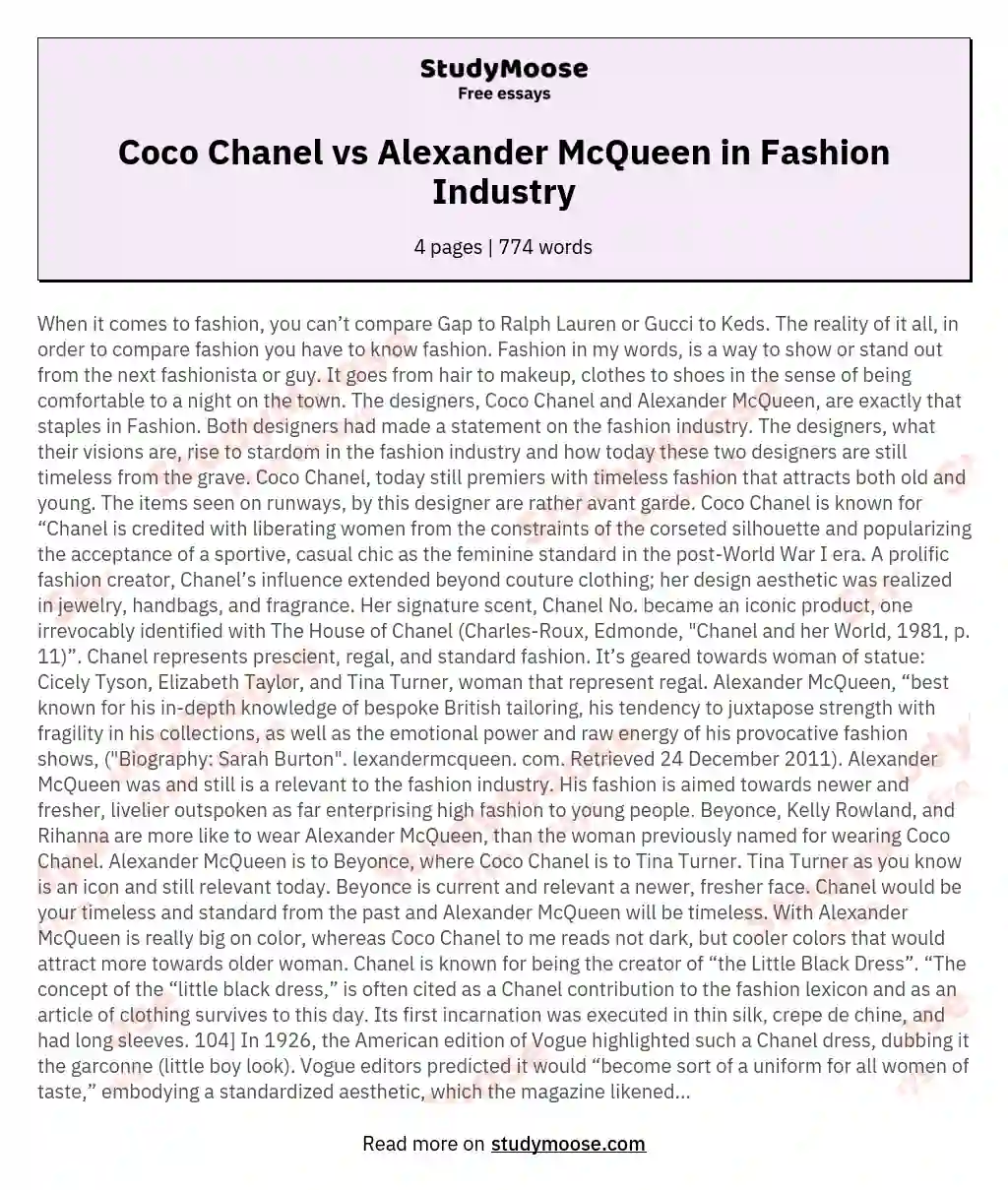 Coco Chanel vs Alexander McQueen in Fashion Industry