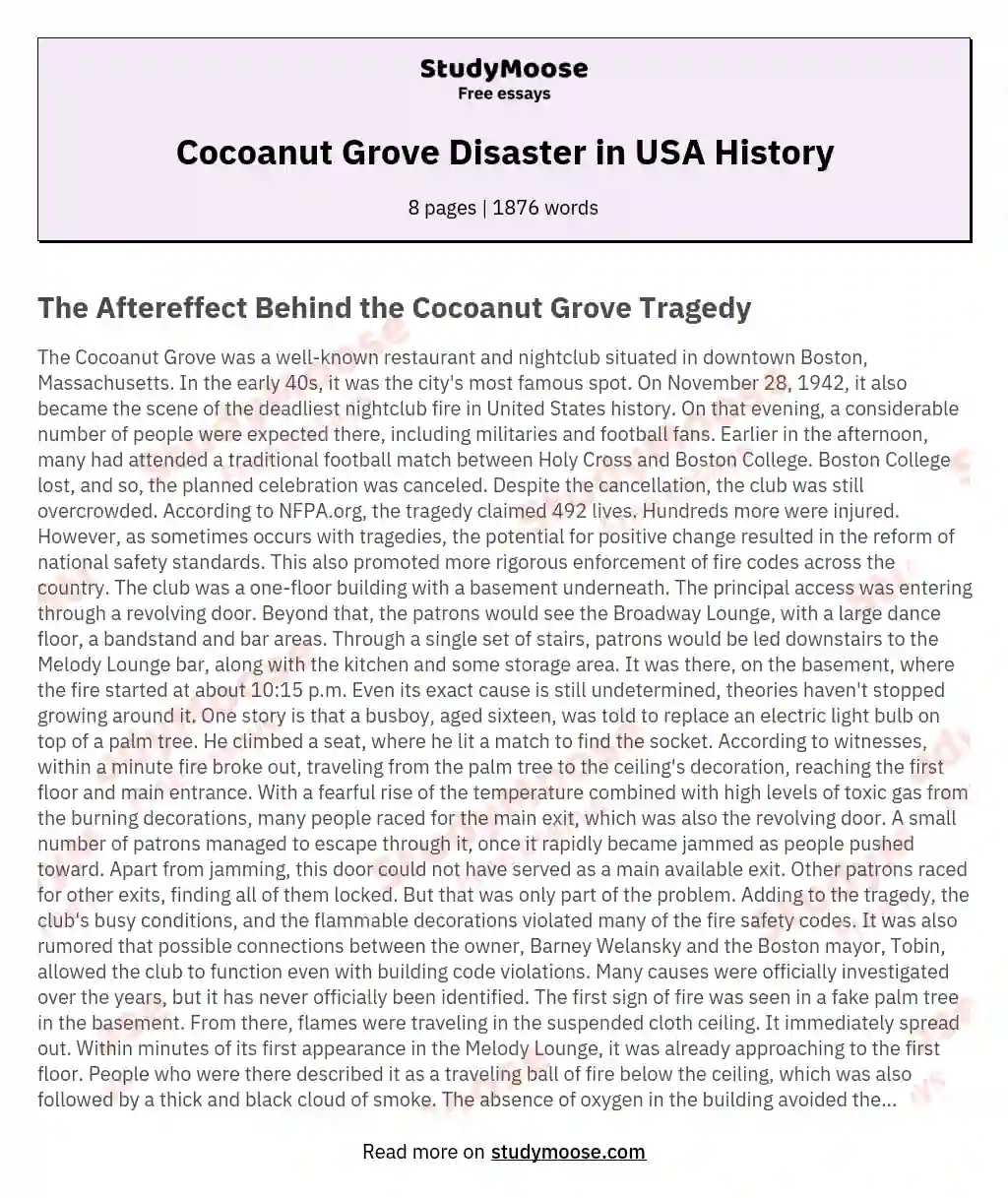 Cocoanut Grove Disaster in USA History essay