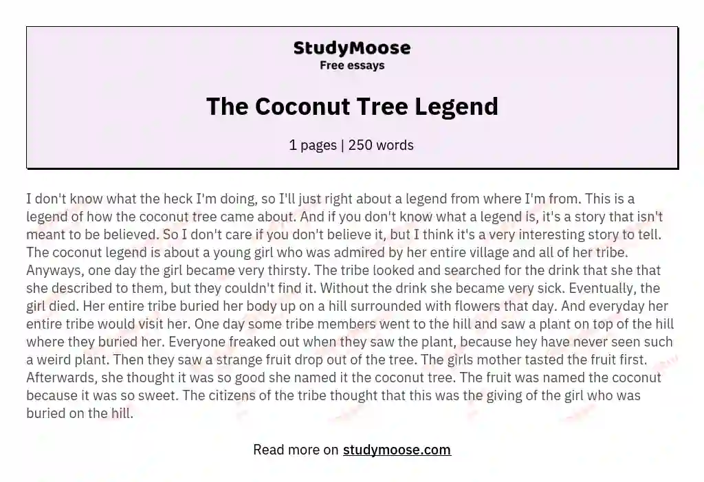 The Coconut Tree Legend essay