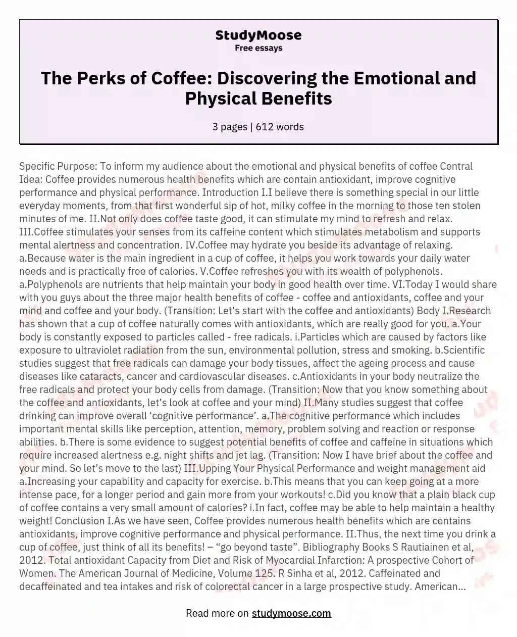 The Perks of Coffee: Discovering the Emotional and Physical Benefits essay