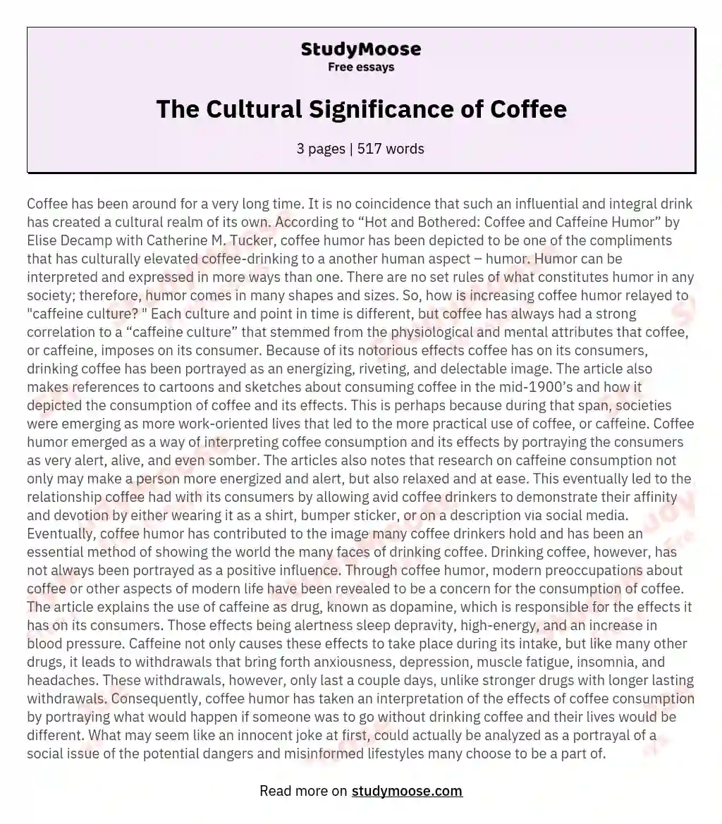 The Cultural Significance of Coffee essay