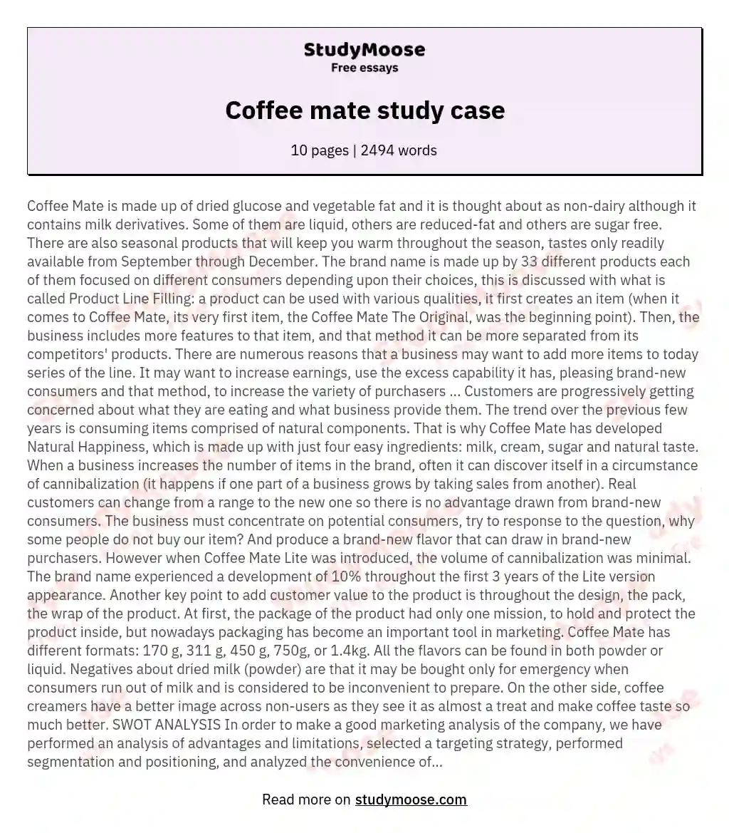 Coffee mate study case