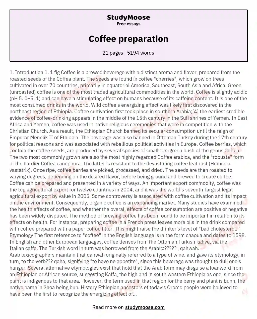 Coffee preparation essay