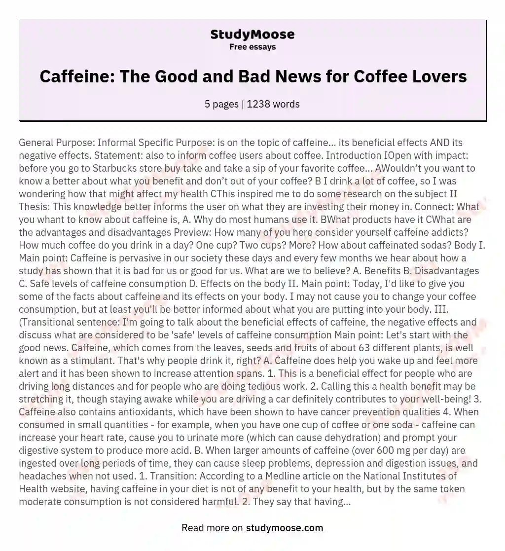 Caffeine: The Good and Bad News for Coffee Lovers essay