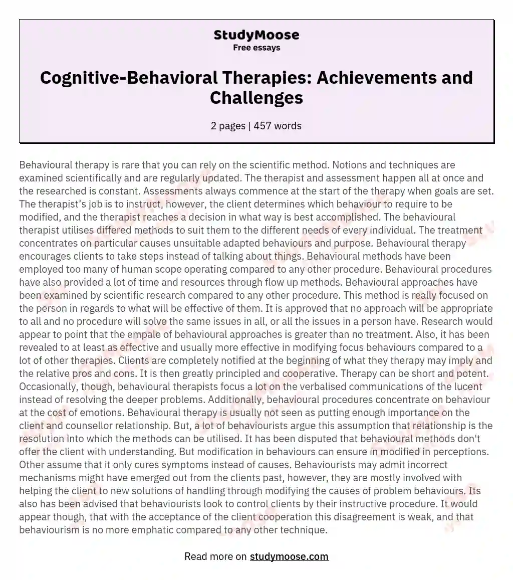 Cognitive-Behavioral Therapies: Achievements and Challenges essay