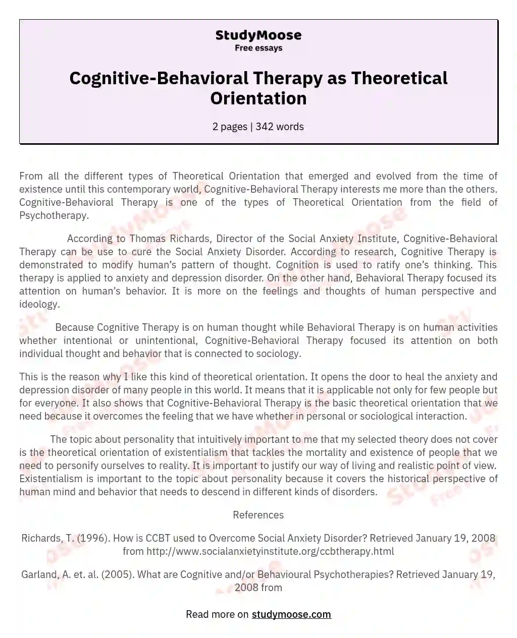 Cognitive-Behavioral Therapy as Theoretical Orientation