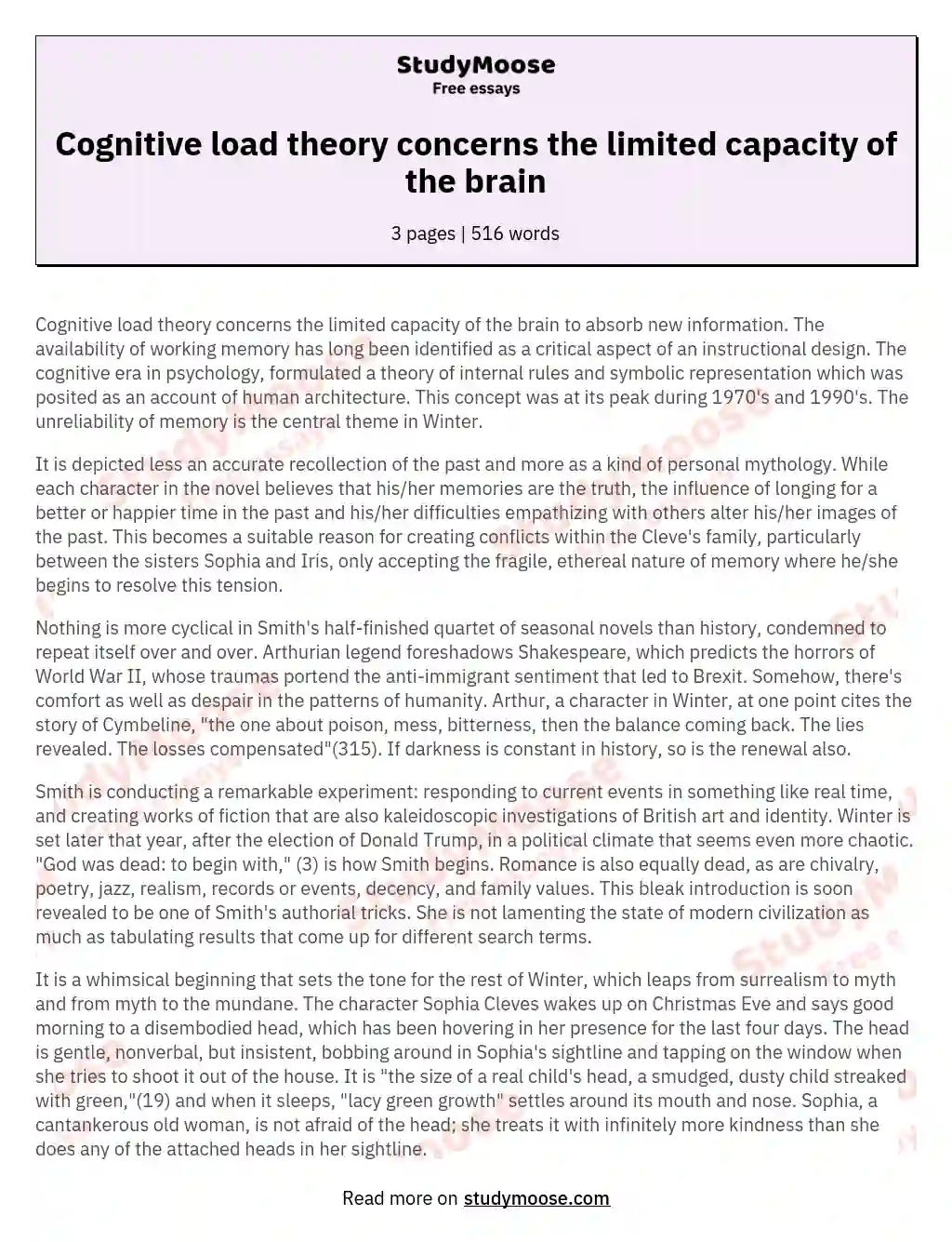 Cognitive load theory concerns the limited capacity of the brain essay