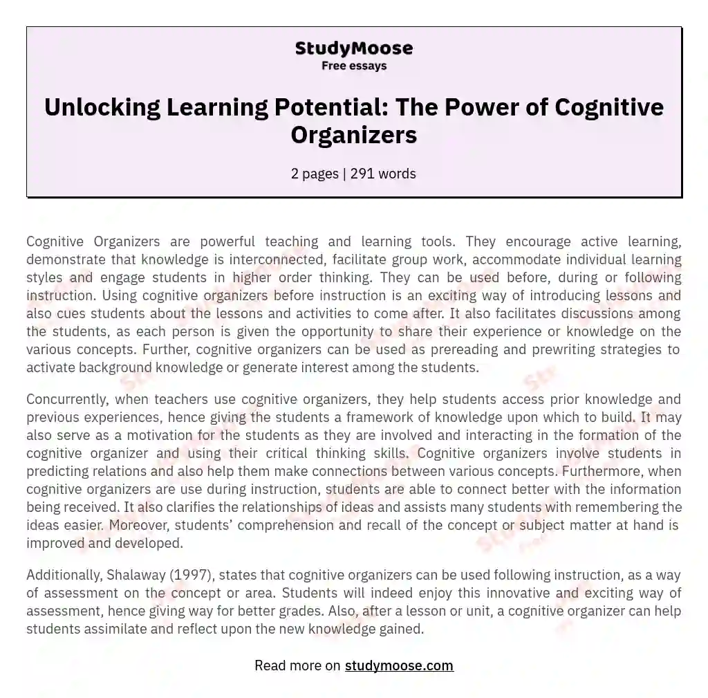 Unlocking Learning Potential: The Power of Cognitive Organizers essay