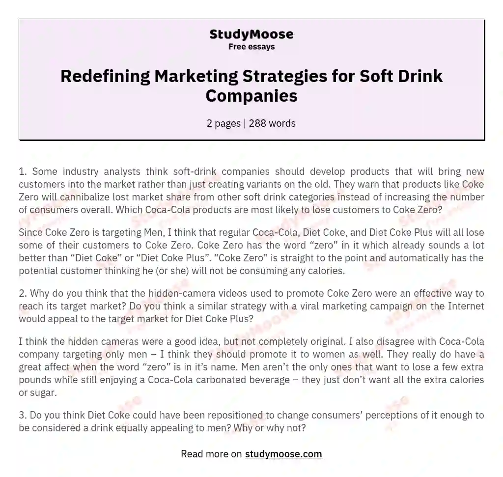 Redefining Marketing Strategies for Soft Drink Companies essay