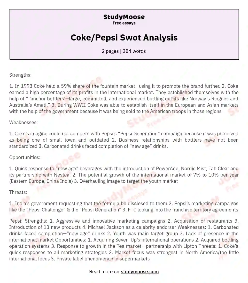 Coke/Pepsi Swot Analysis