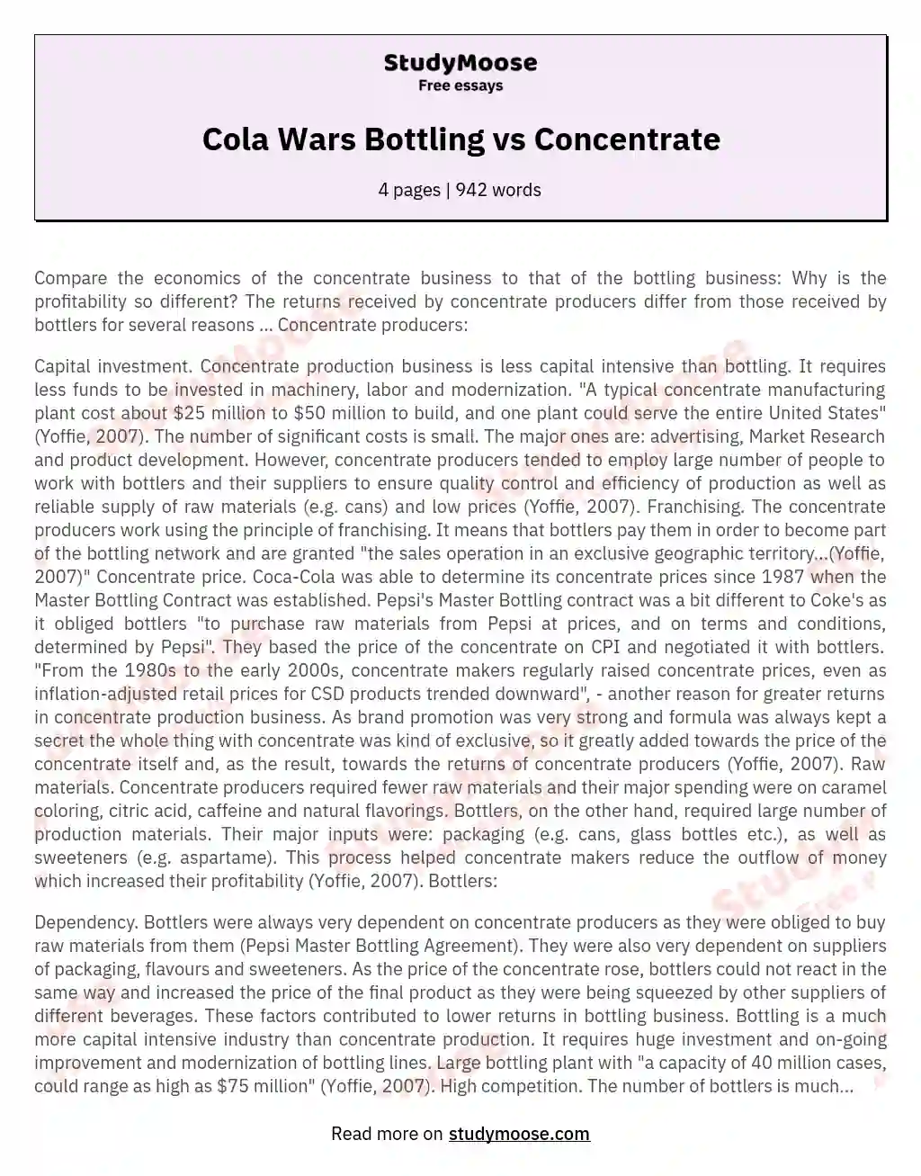 Cola Wars Bottling vs Concentrate essay