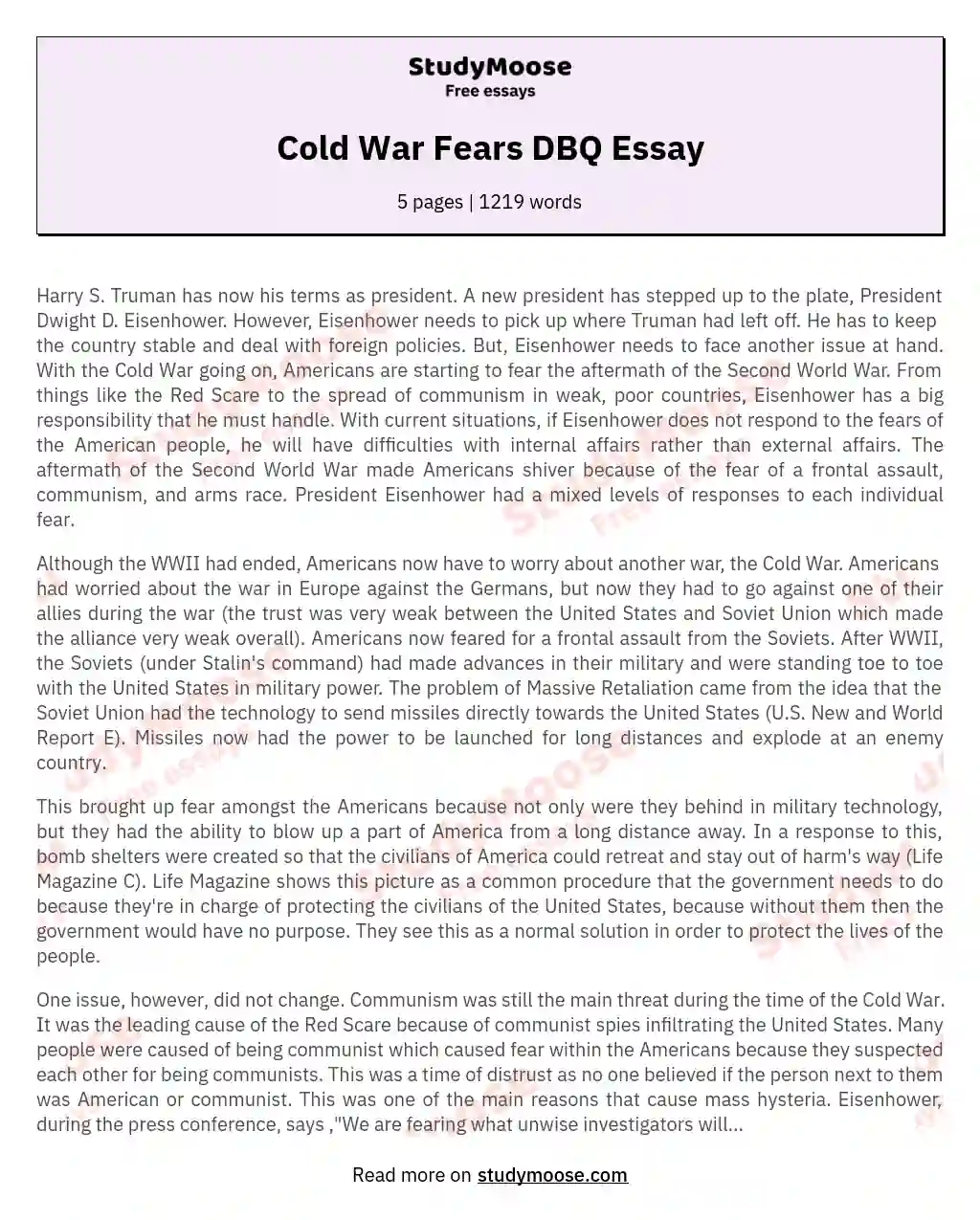 cold war dbq sample essay