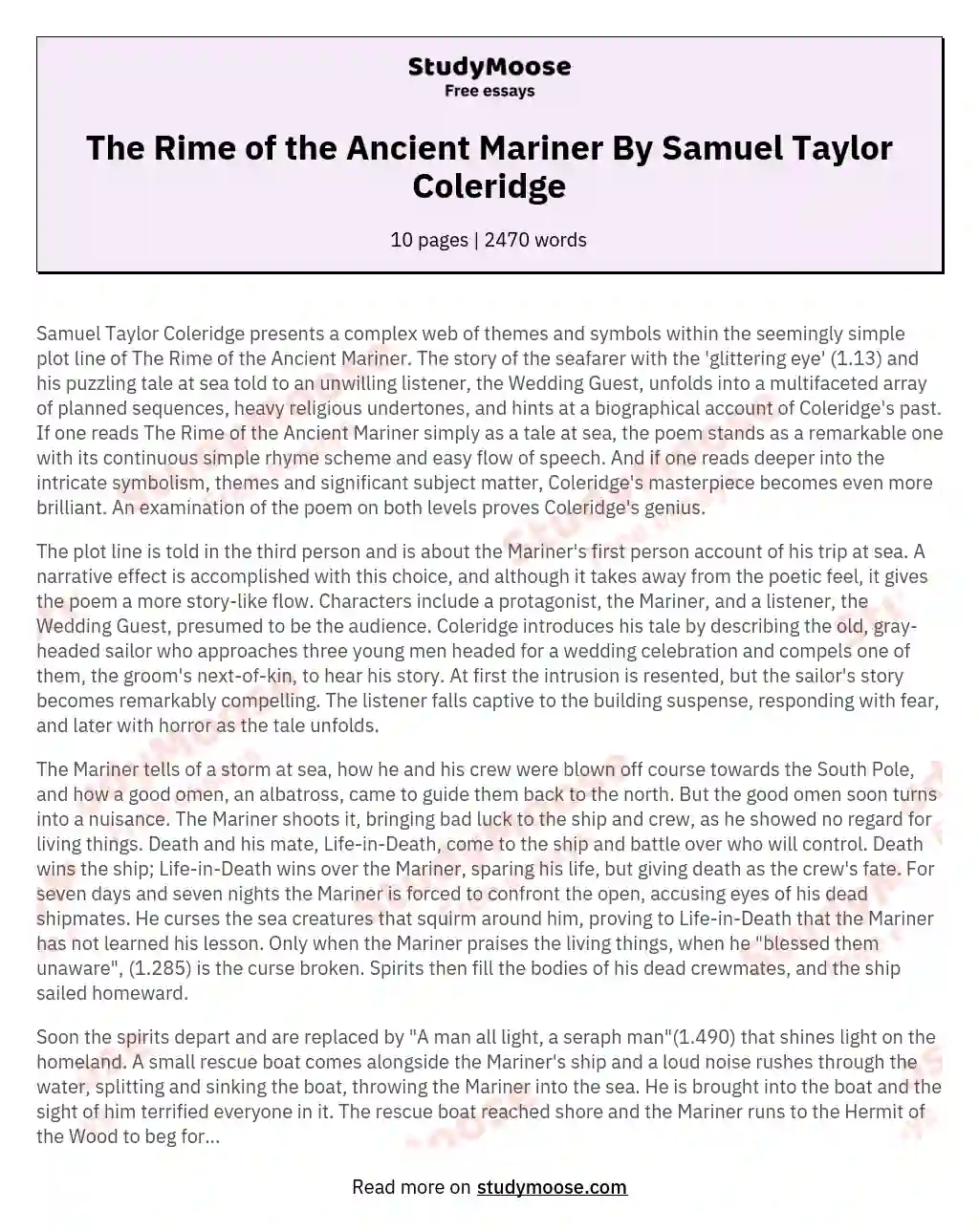 The Rime of the Ancient Mariner By Samuel Taylor Coleridge