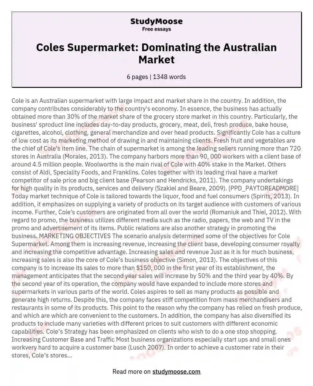 Coles Supermarket: Dominating the Australian Market essay