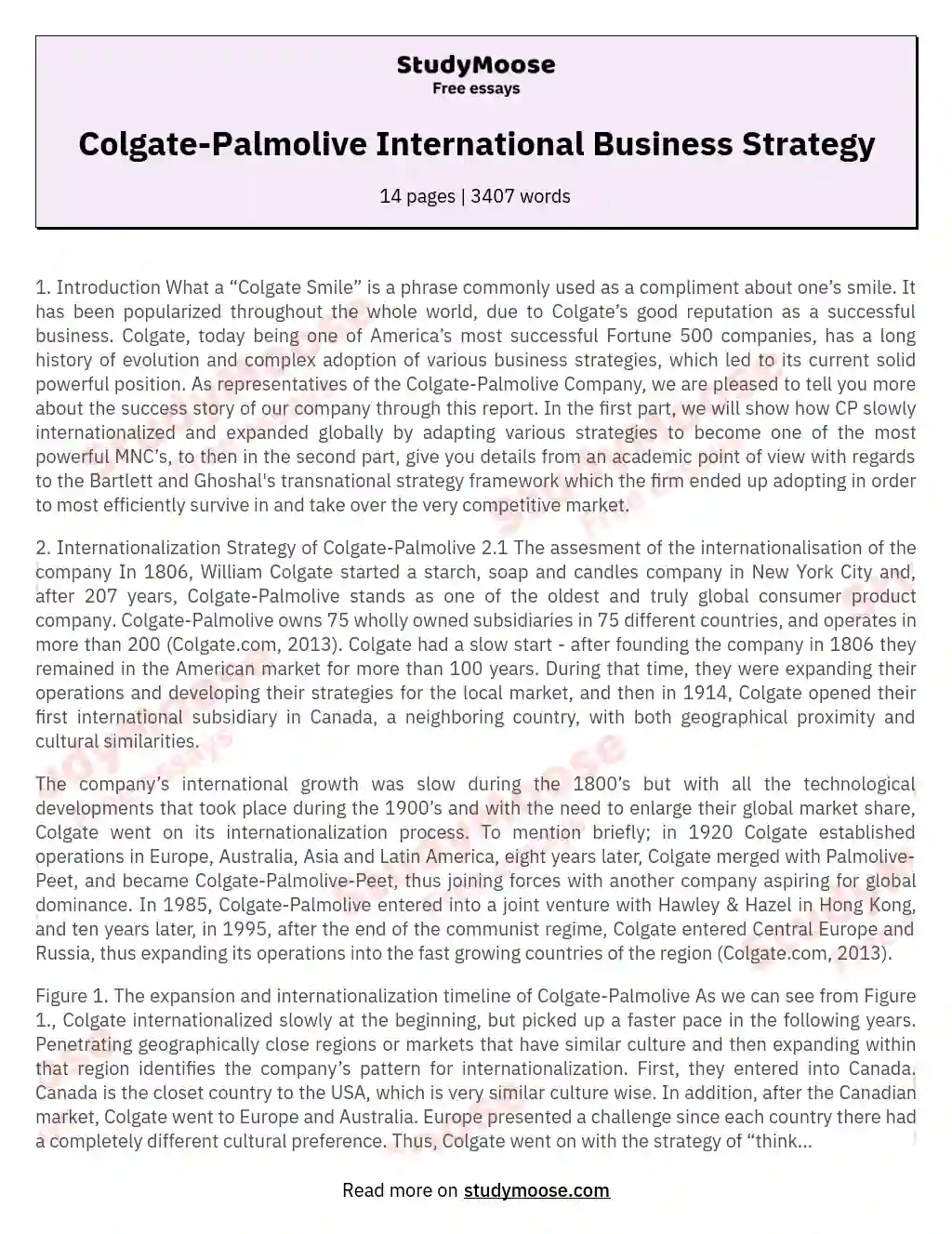 Colgate-Palmolive International Business Strategy essay