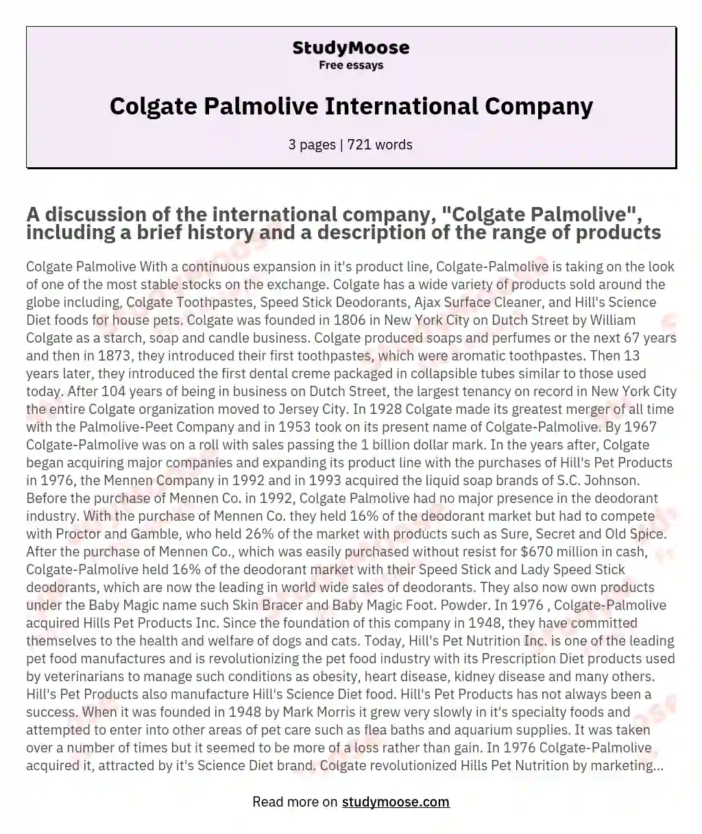 colgate palmolive merger