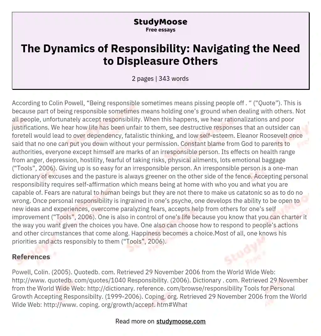 The Dynamics of Responsibility: Navigating the Need to Displeasure Others essay