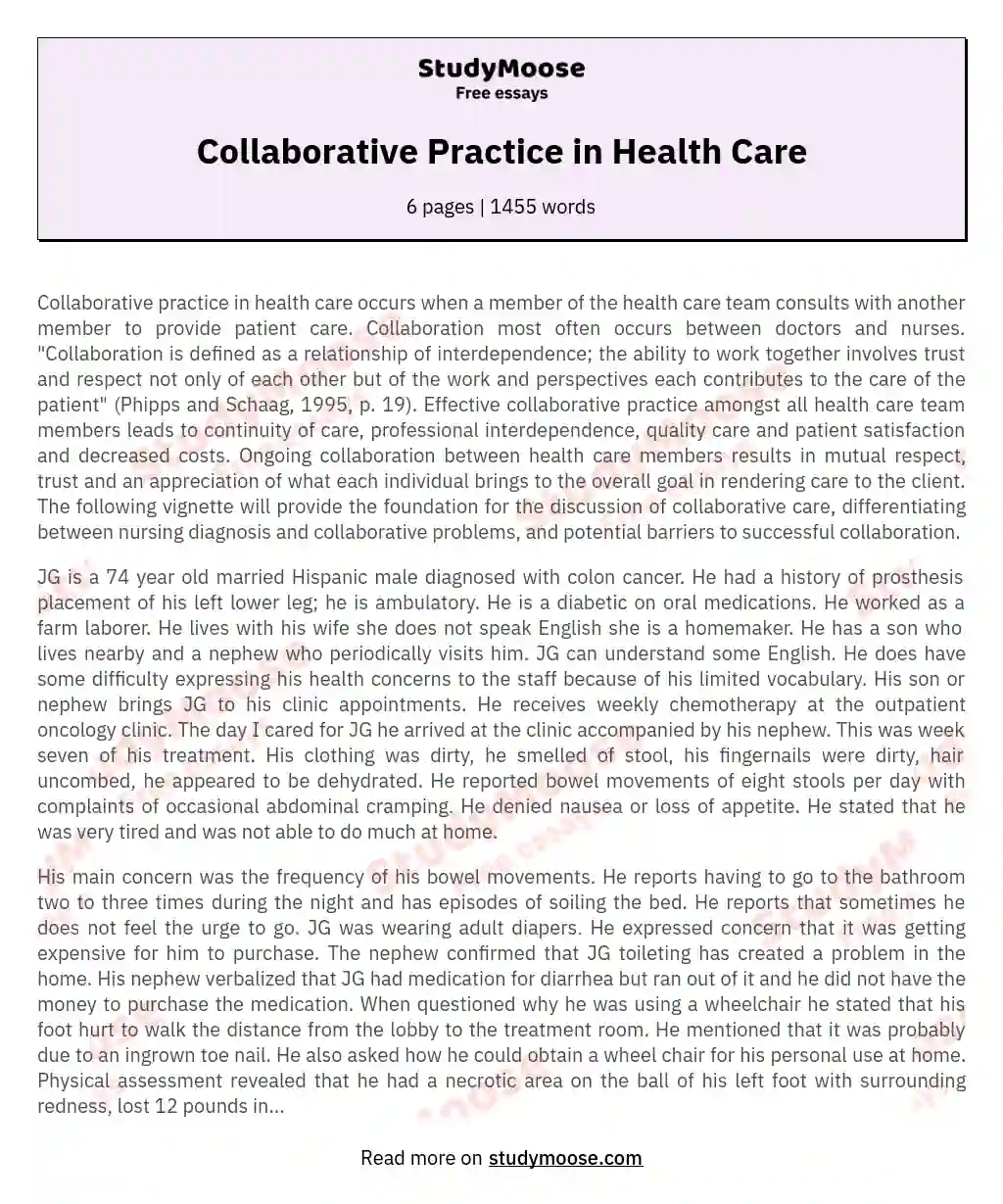 Enhancing Collaborative Practice in Healthcare essay