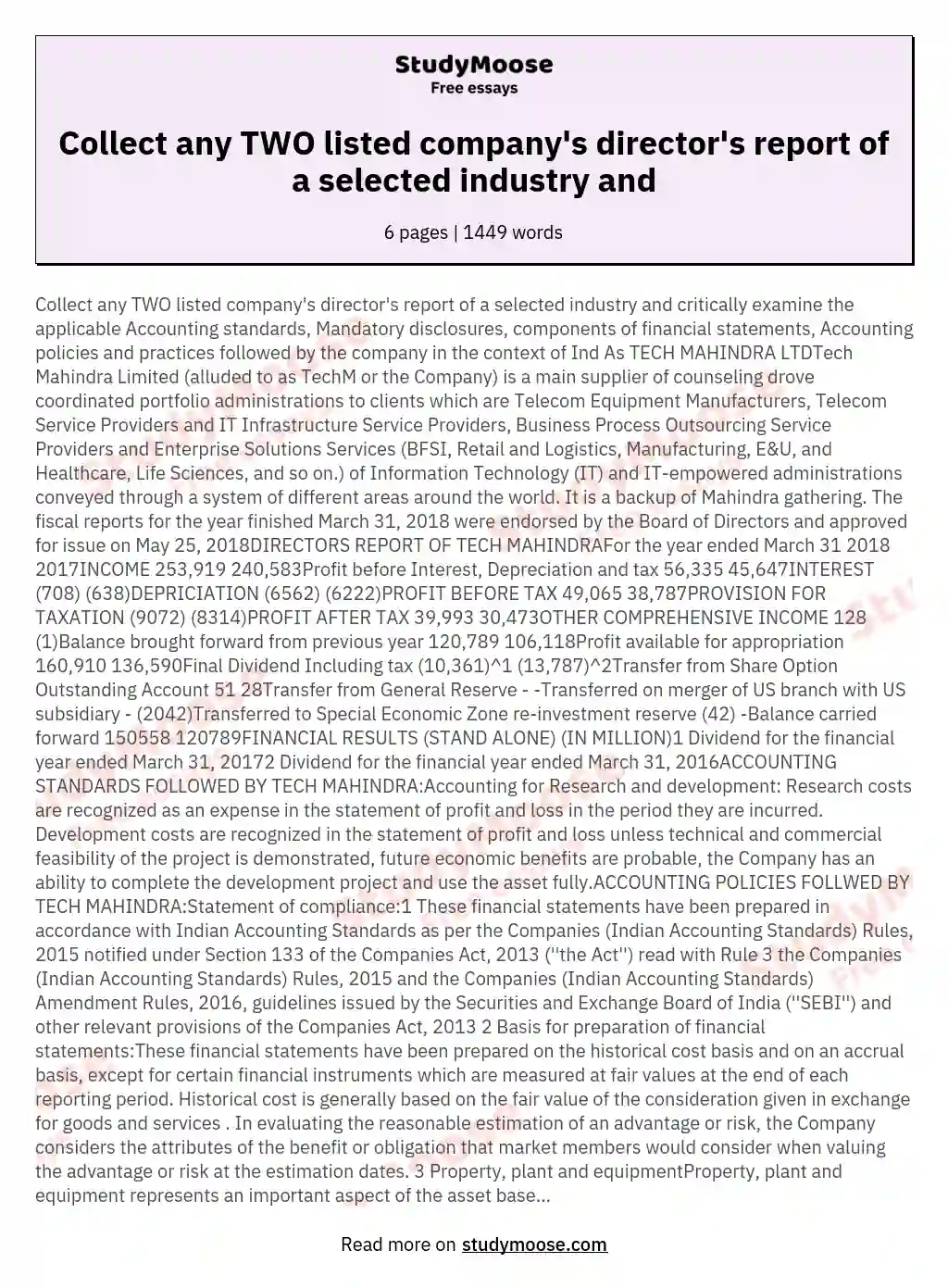 Collect any TWO listed company's director's report of a selected industry and
