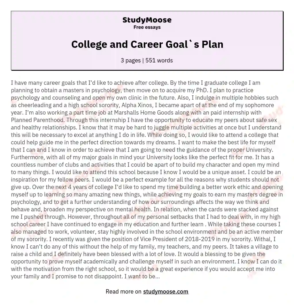College and Career Goal`s Plan