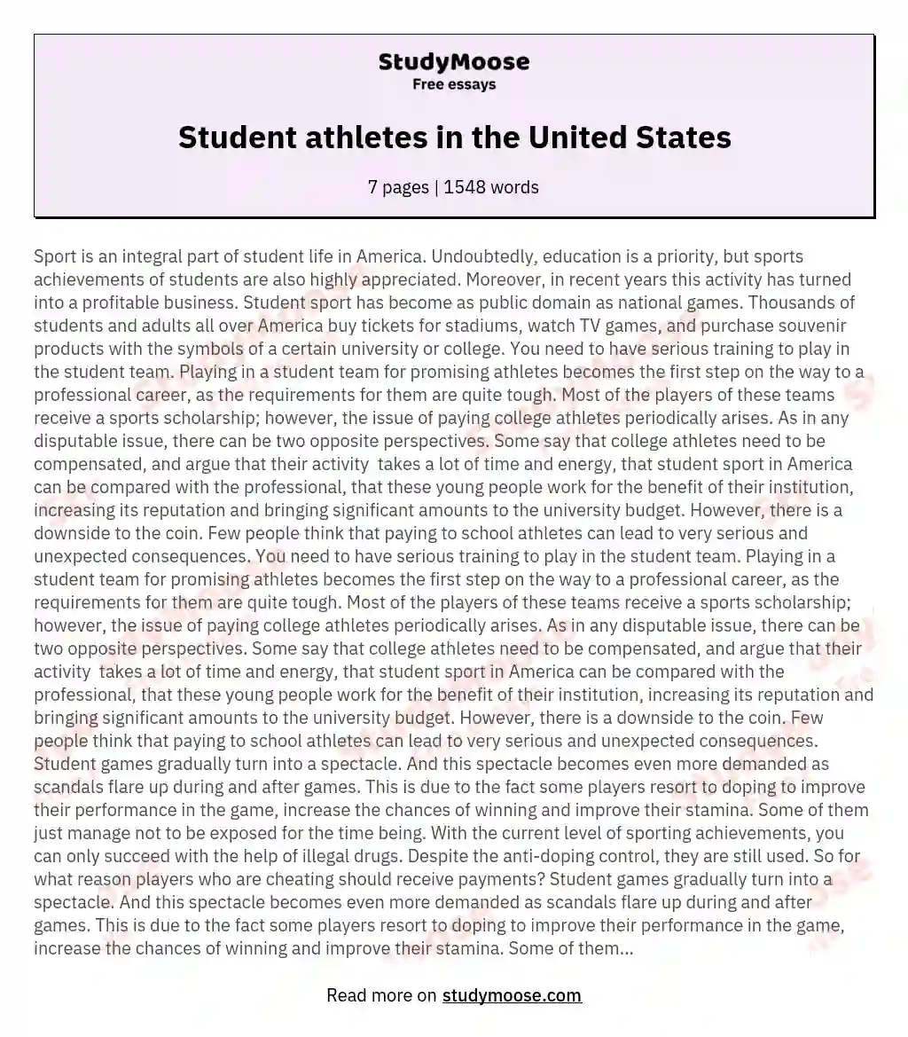Student athletes in the United States essay