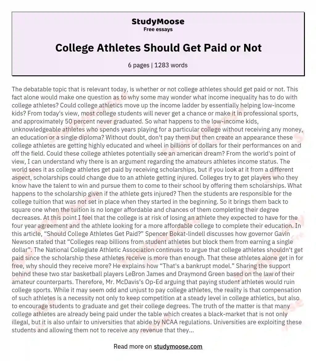 College Athletes Should Get Paid or Not