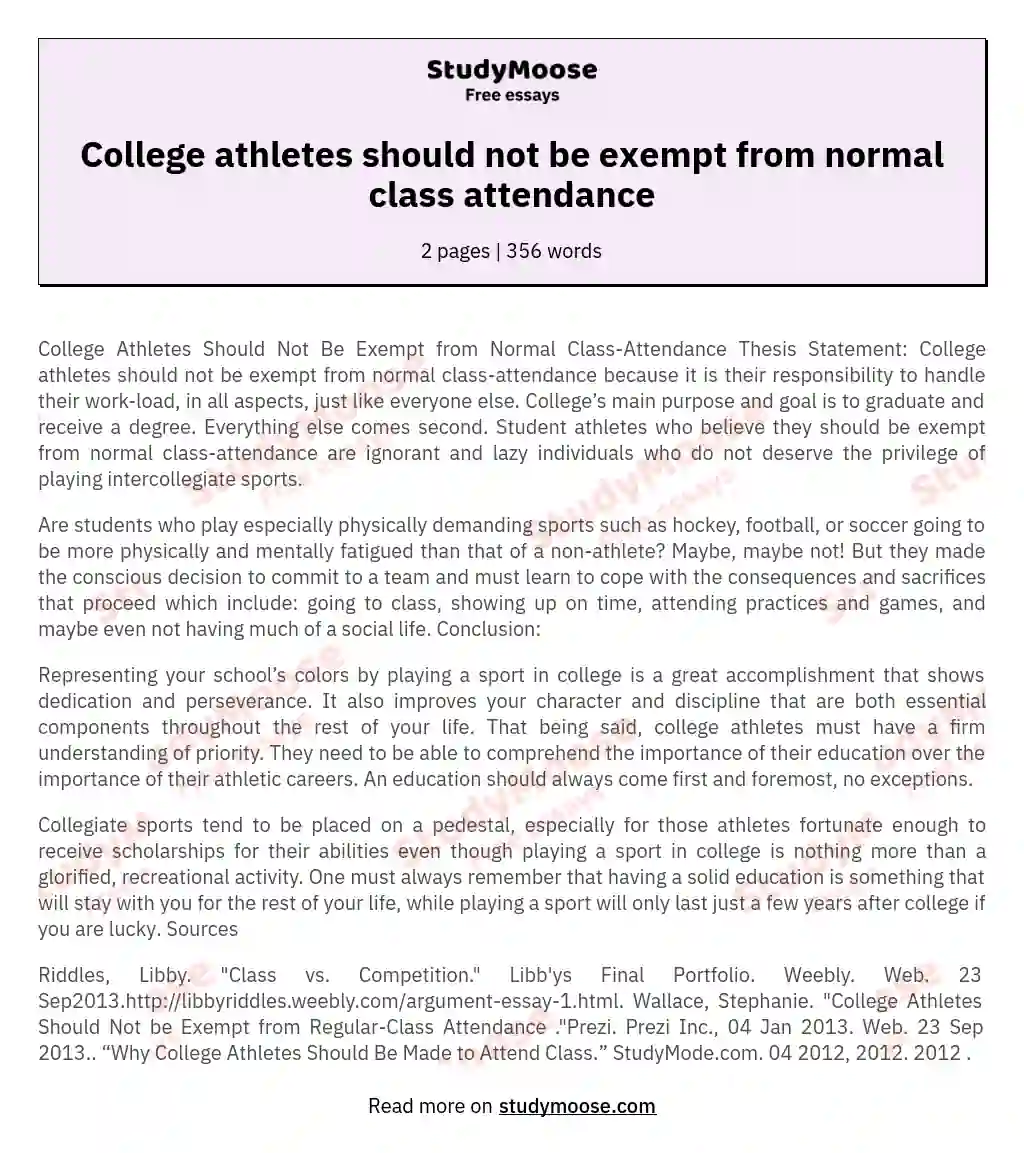 College athletes should not be exempt from normal class attendance essay