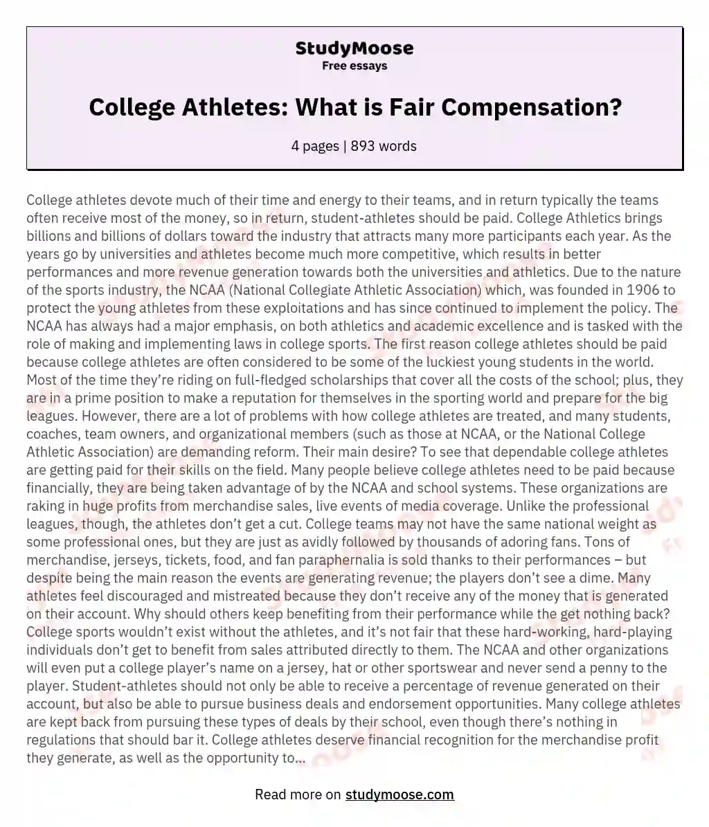 College Athletes: What is Fair Compensation? essay