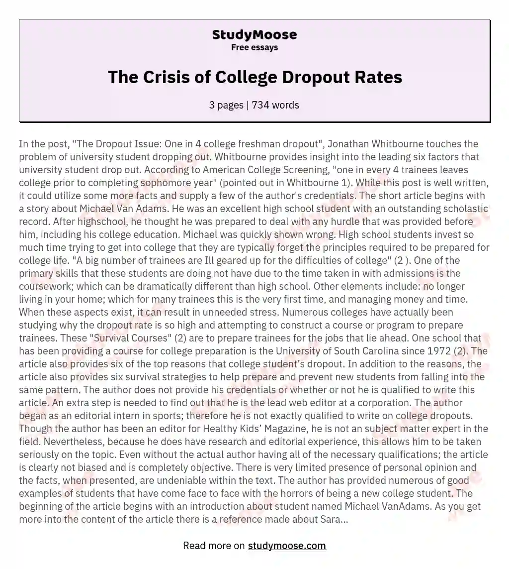 The Crisis of College Dropout Rates essay