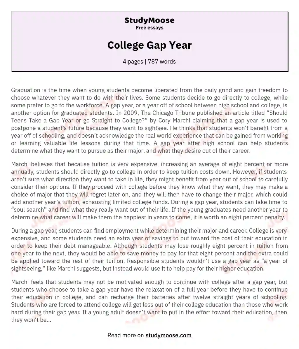 College Gap Year essay
