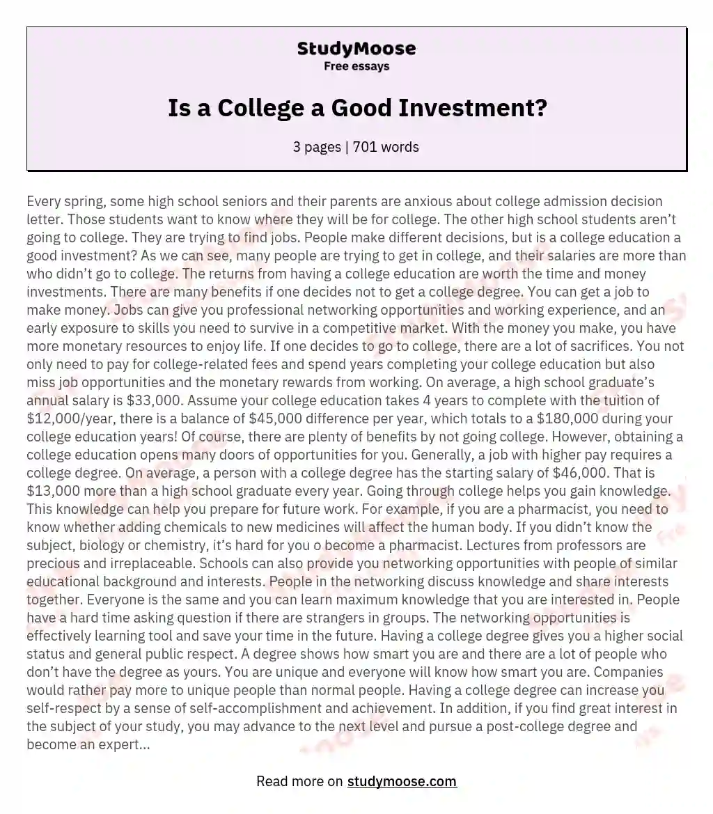 Is a College a Good Investment? essay