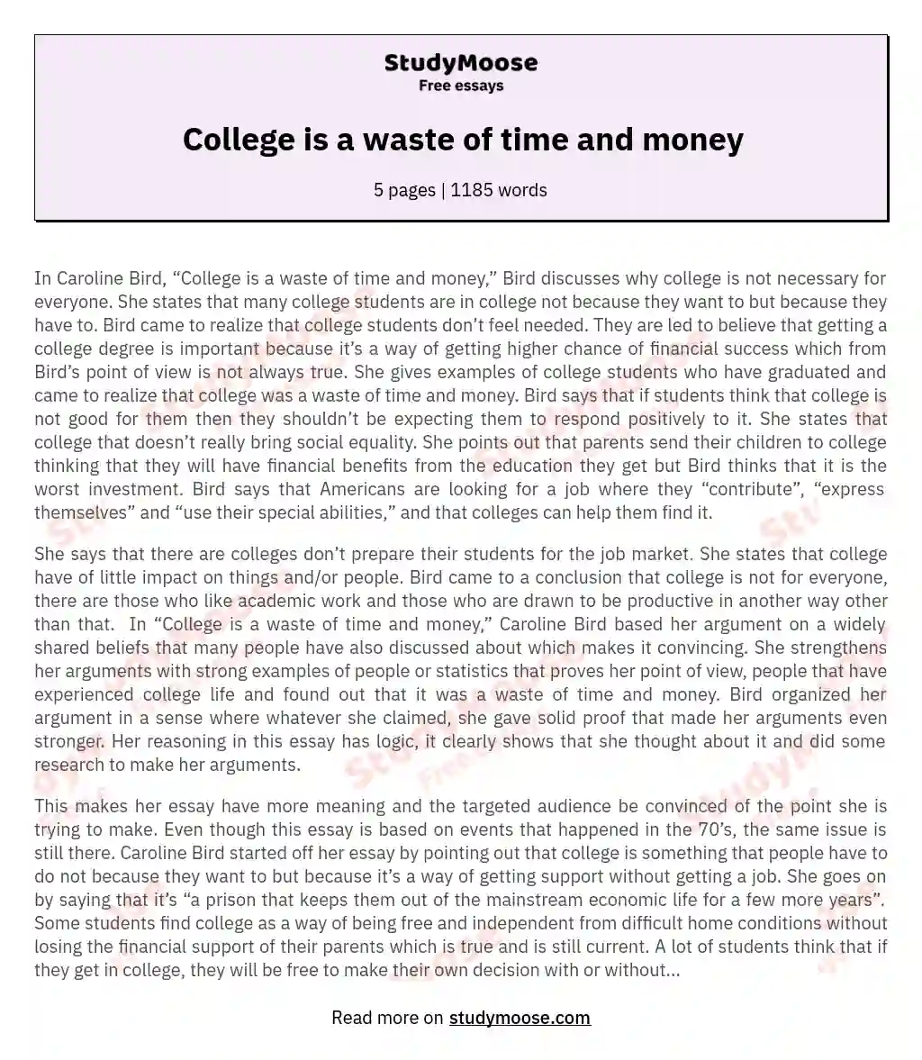 College is a waste of time and money essay