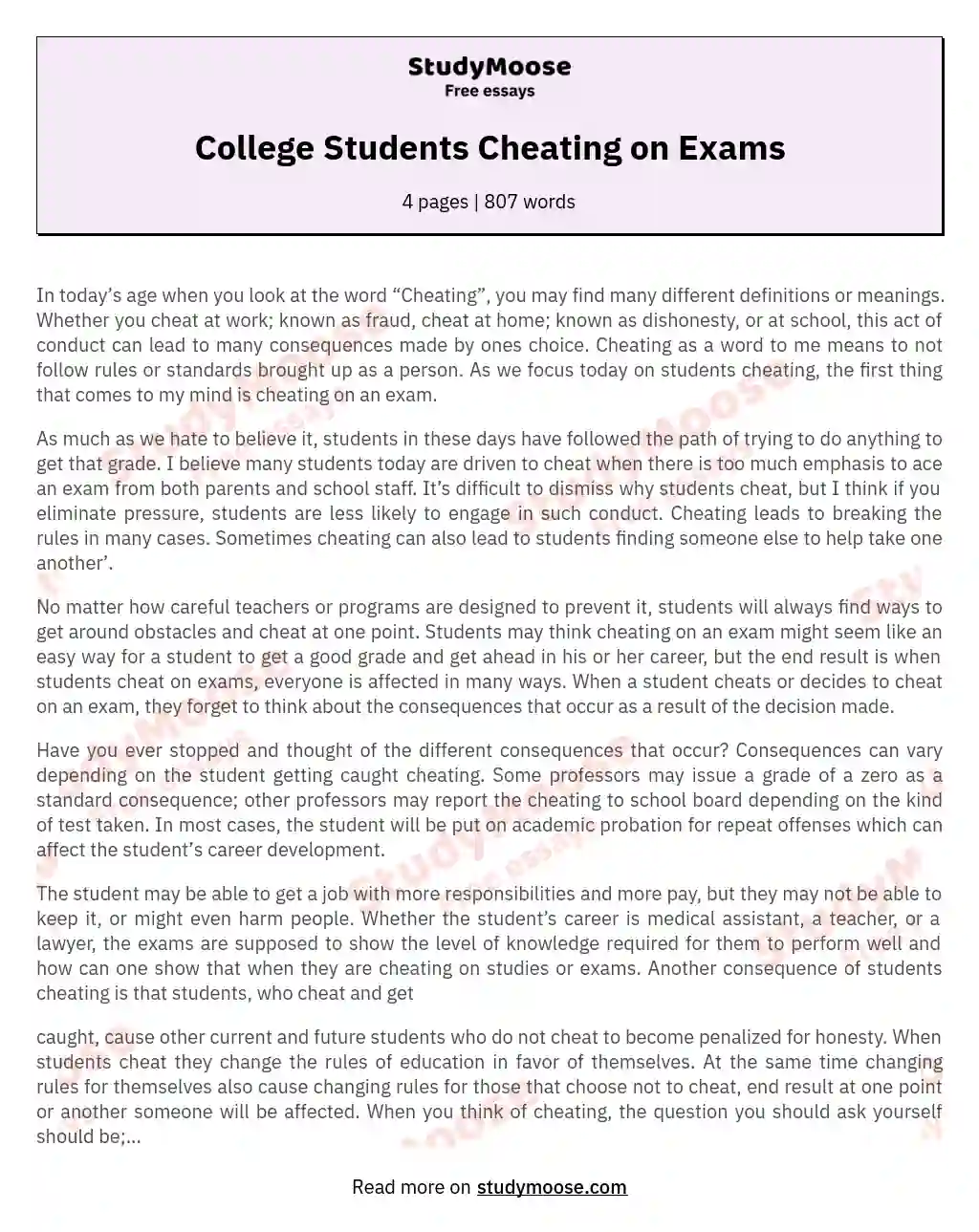 College Students Cheating on Exams essay
