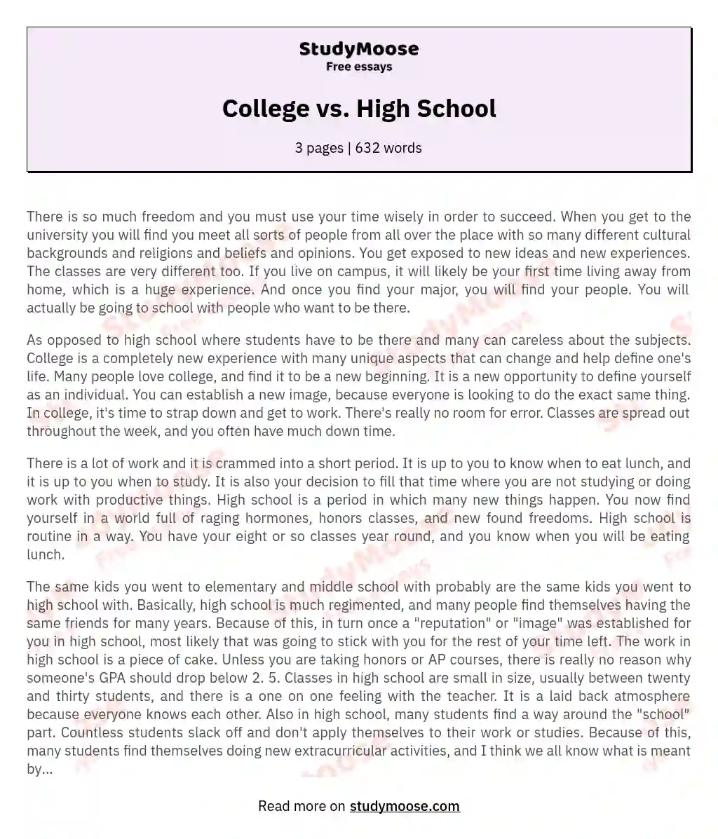 College vs. High School essay