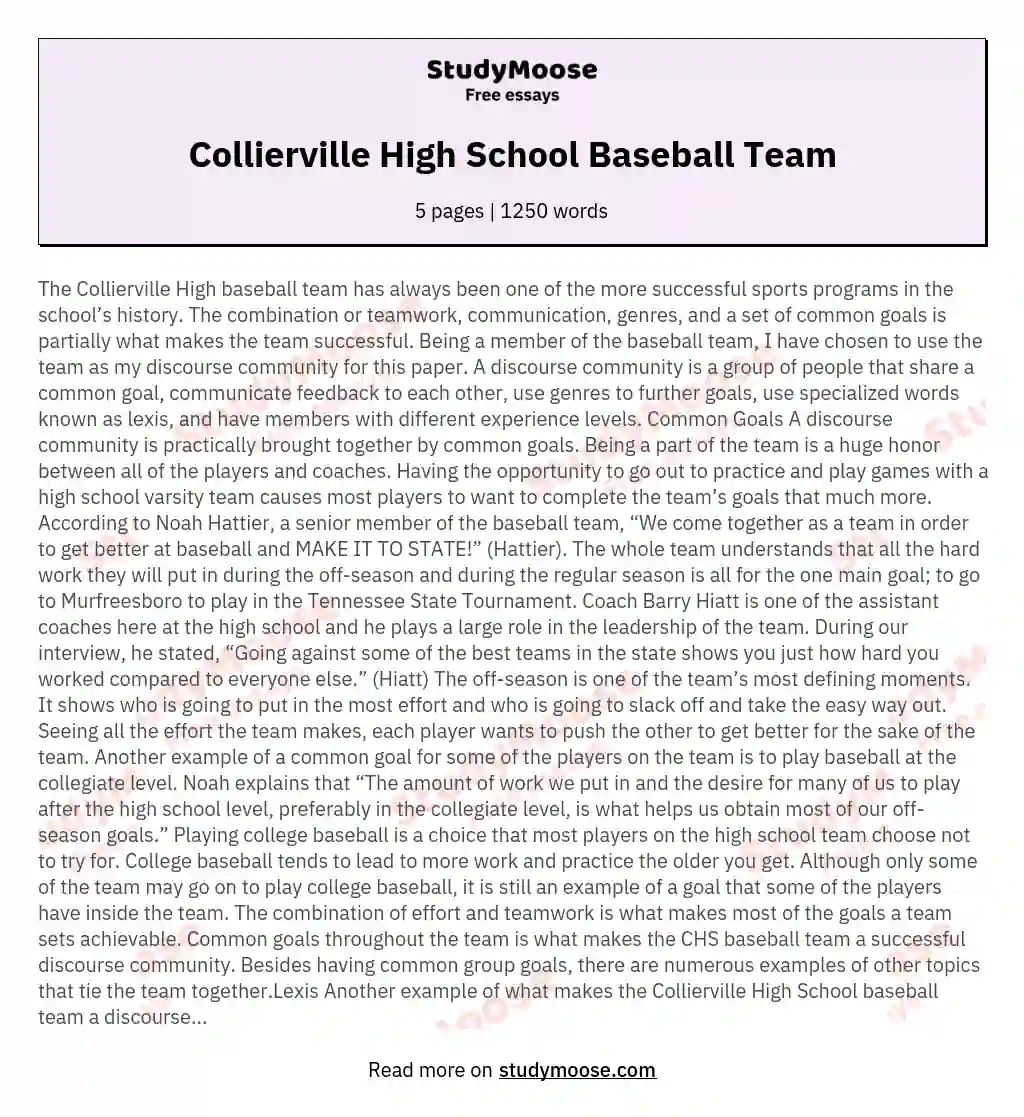 Collierville High School Baseball Team