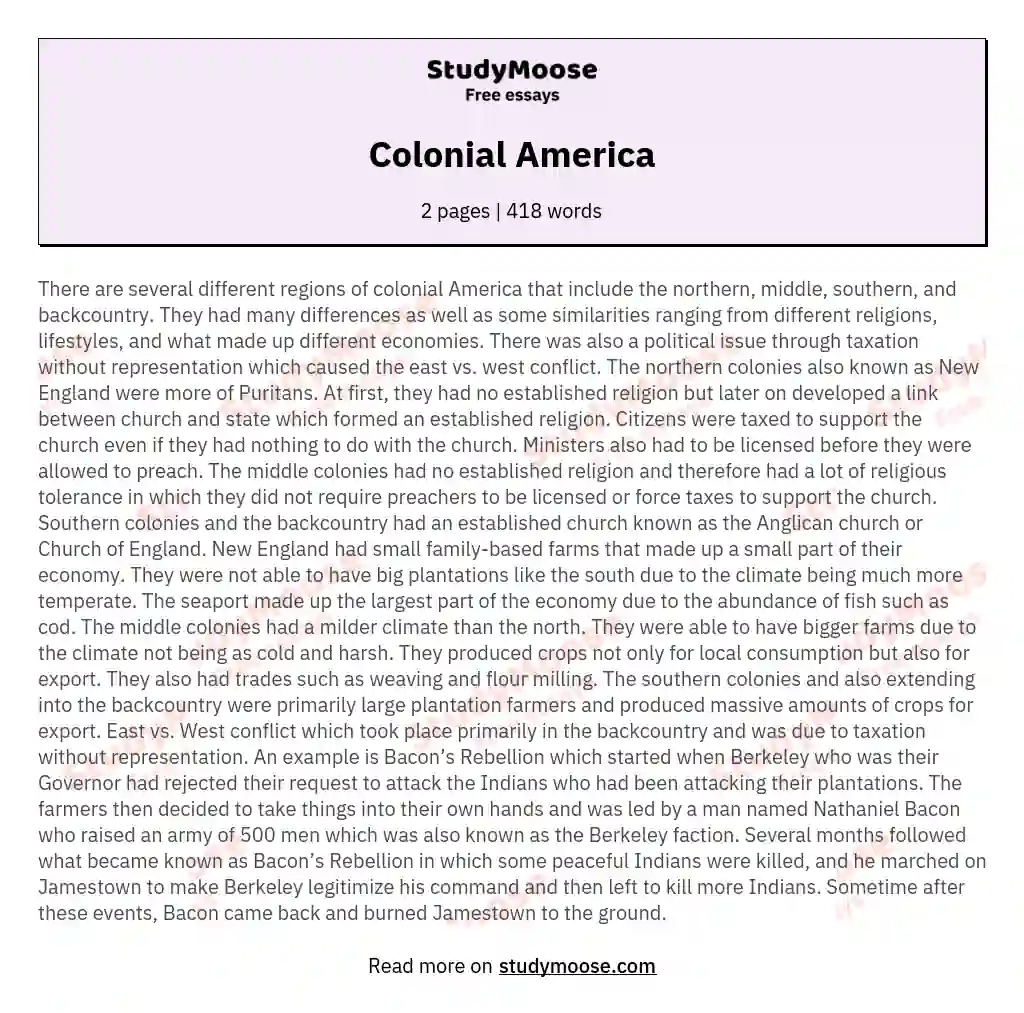 Colonial America essay