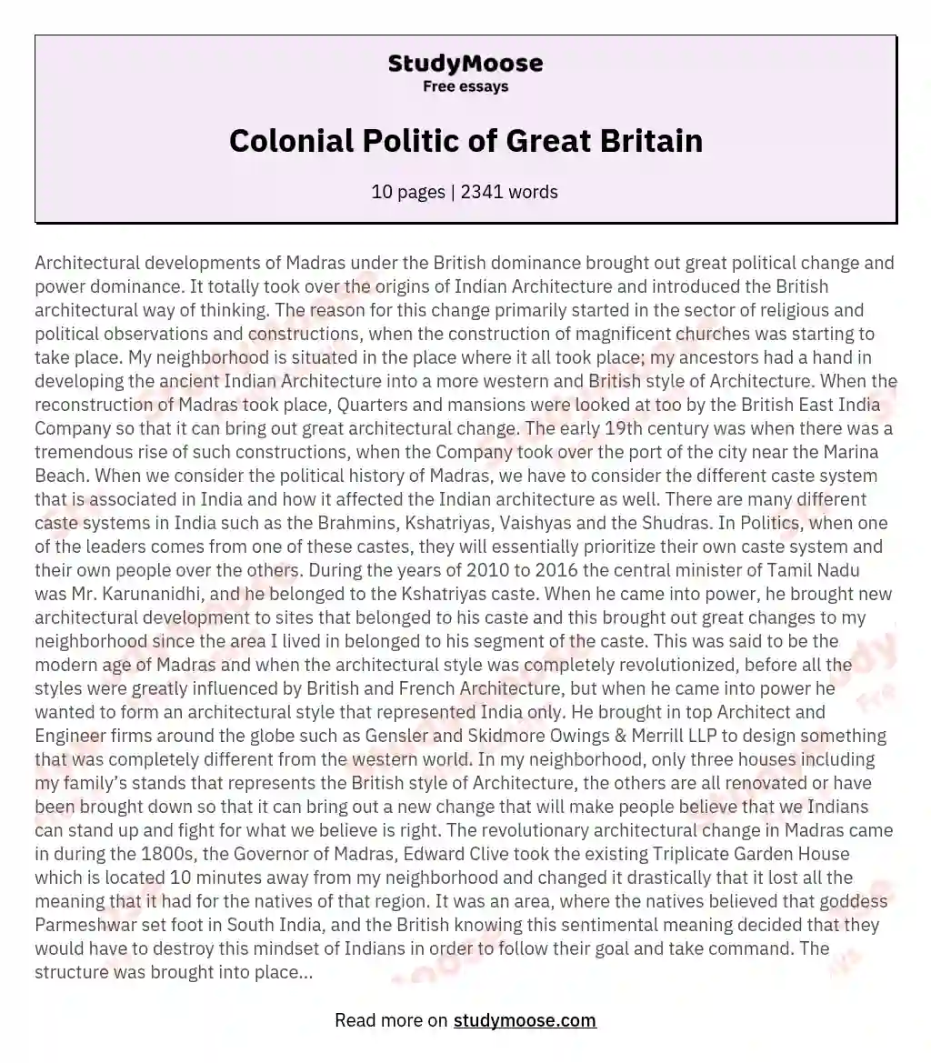 Colonial Politic of Great Britain essay