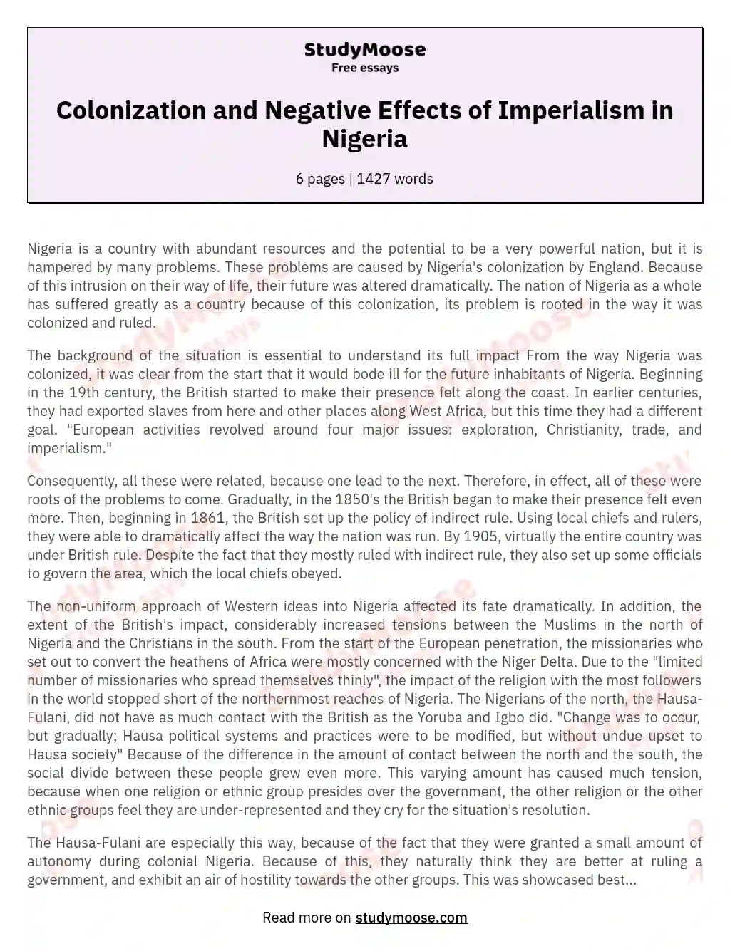 Colonization and Negative Effects of Imperialism in Nigeria essay