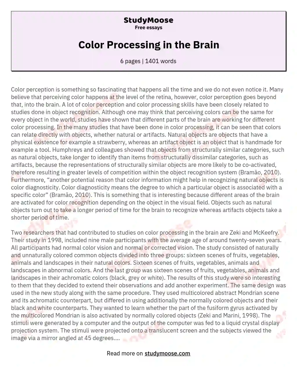 Color Processing in the Brain essay