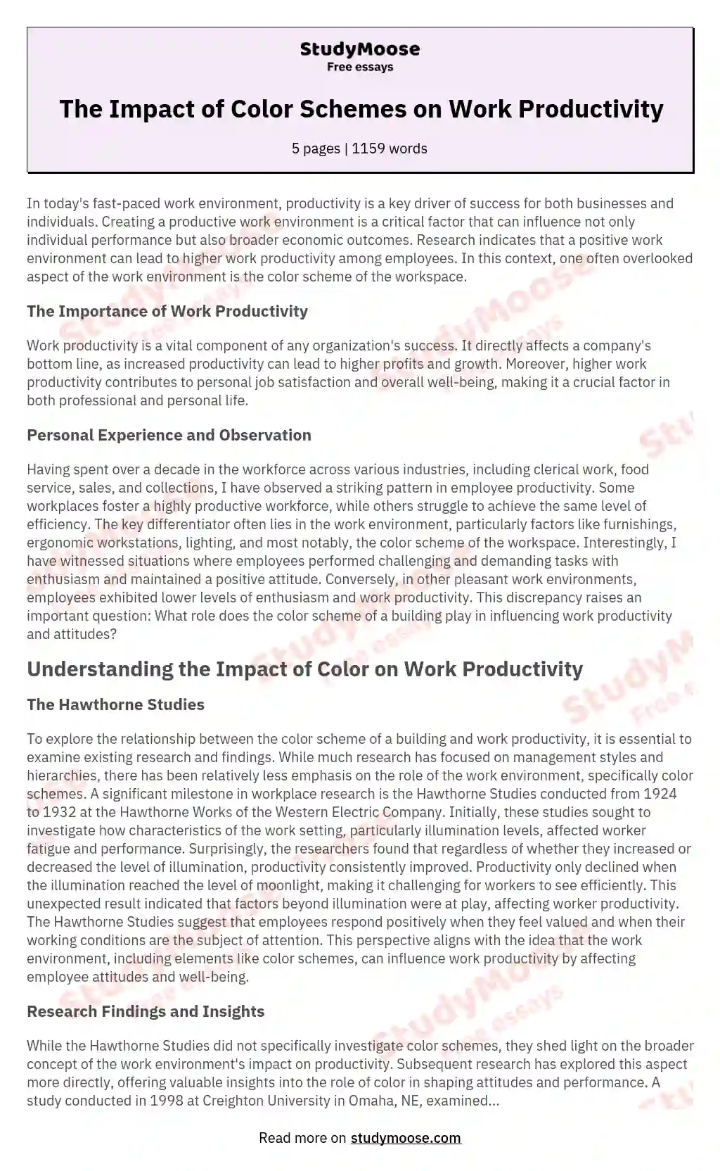 The Impact of Color Schemes on Work Productivity essay