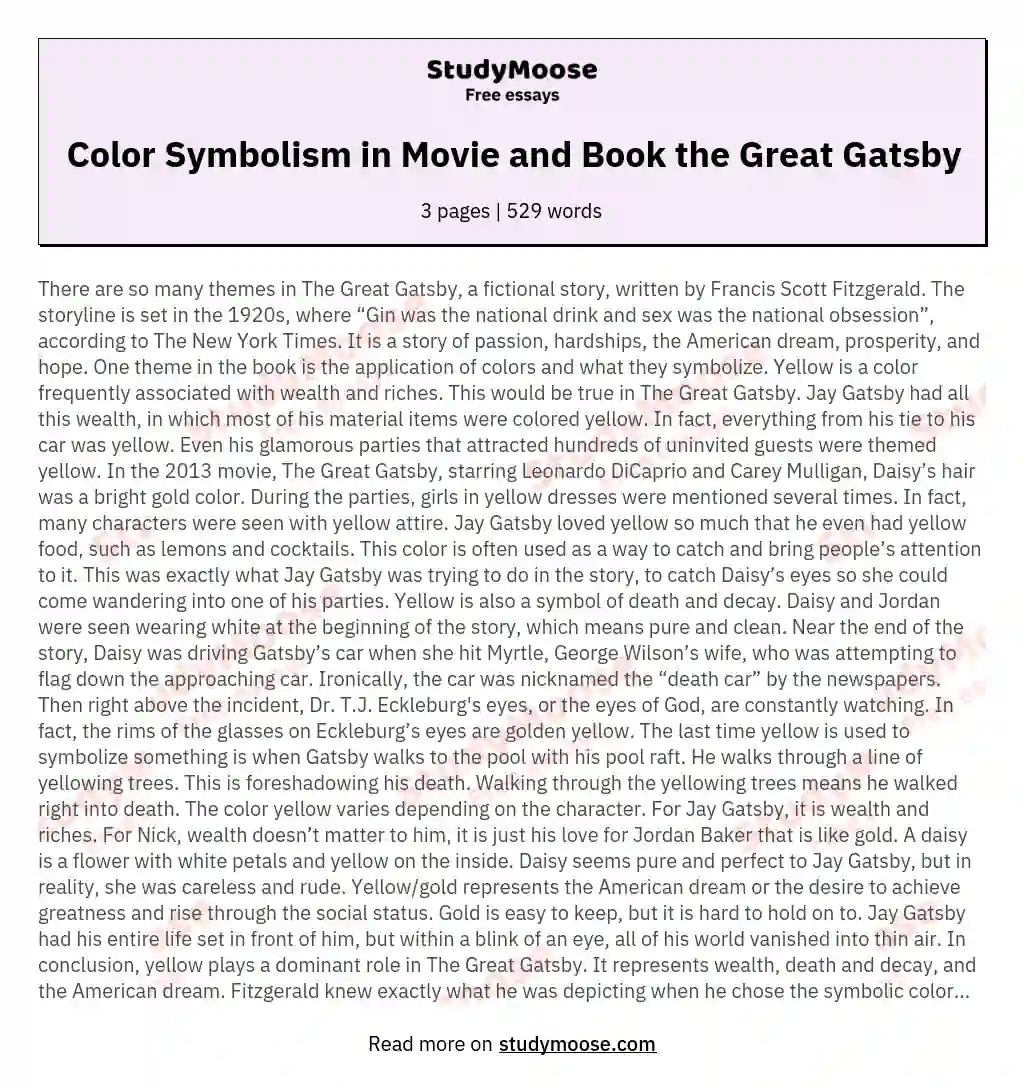 Color Symbolism in Movie and Book the Great Gatsby