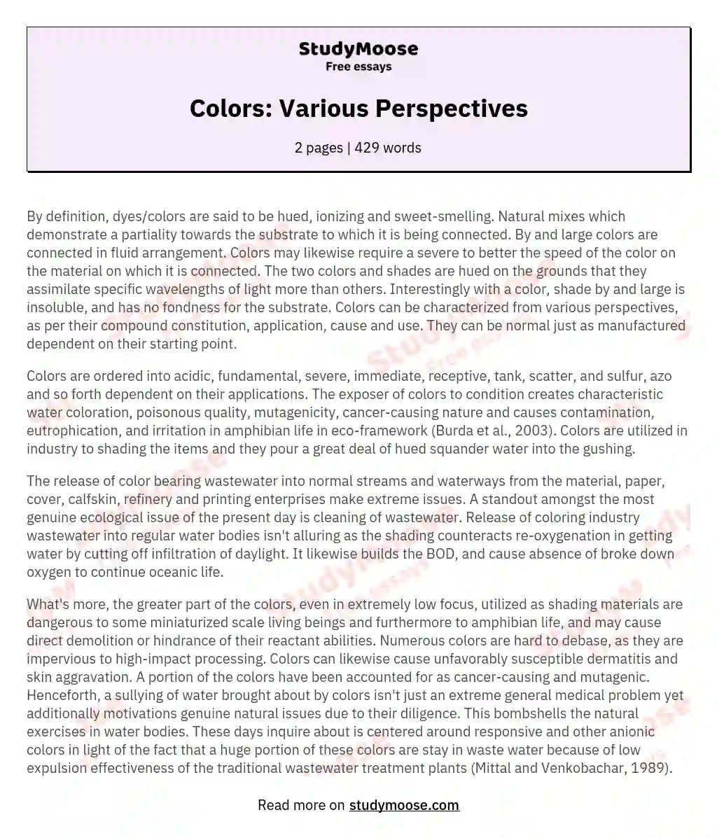 Colors: Various Perspectives essay