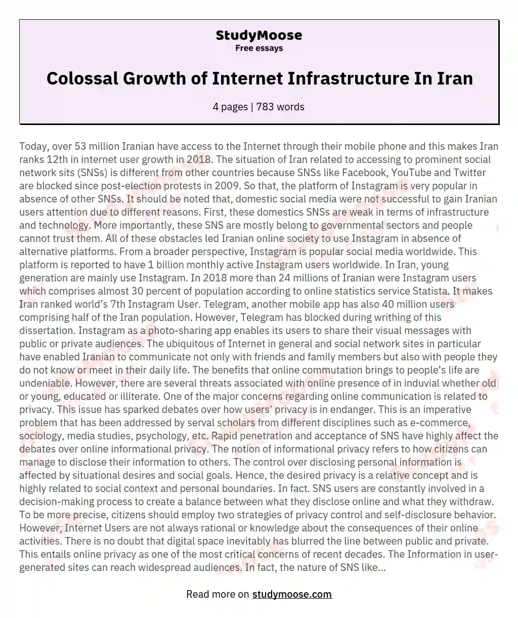 Colossal Growth of Internet Infrastructure In Iran essay