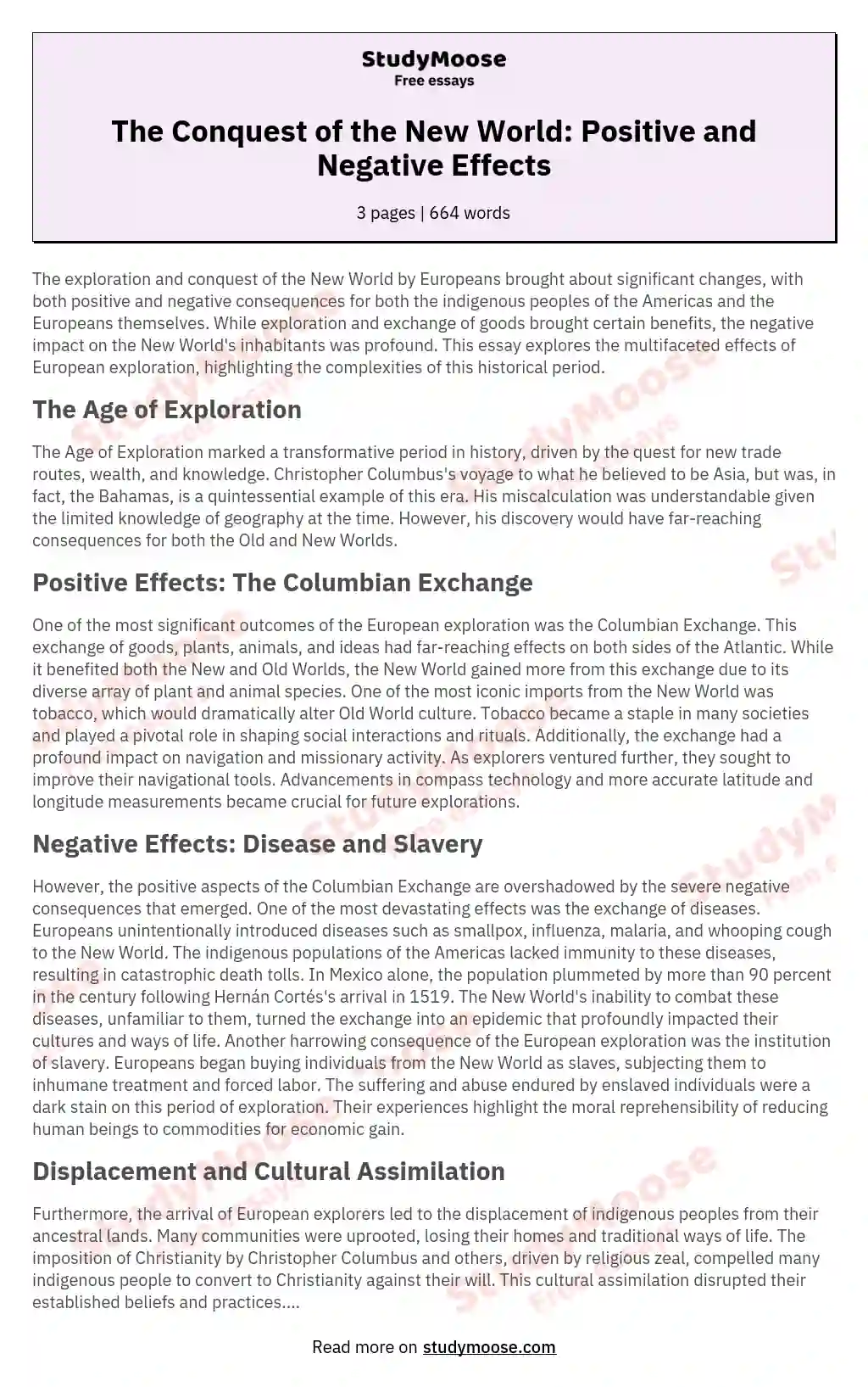 The Conquest of the New World: Positive and Negative Effects essay