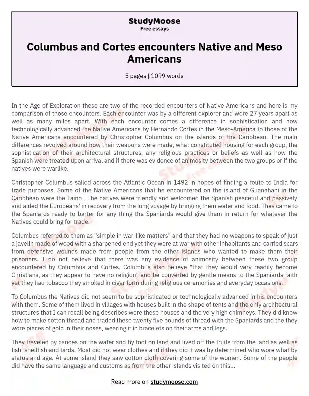 Columbus and Cortes encounters Native and Meso Americans