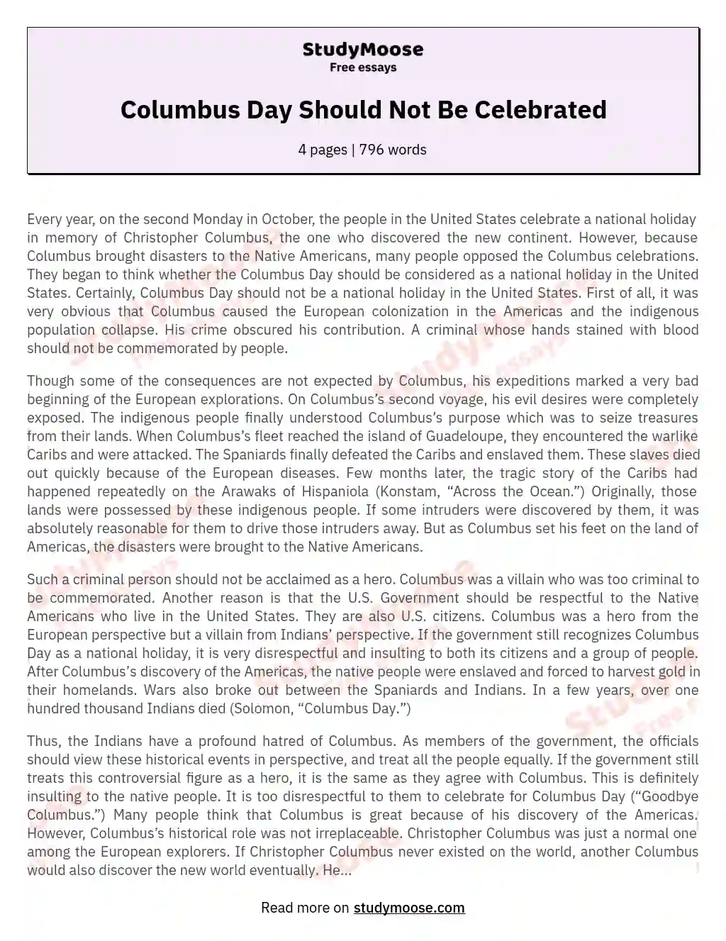 Columbus Day Should Not Be Celebrated essay