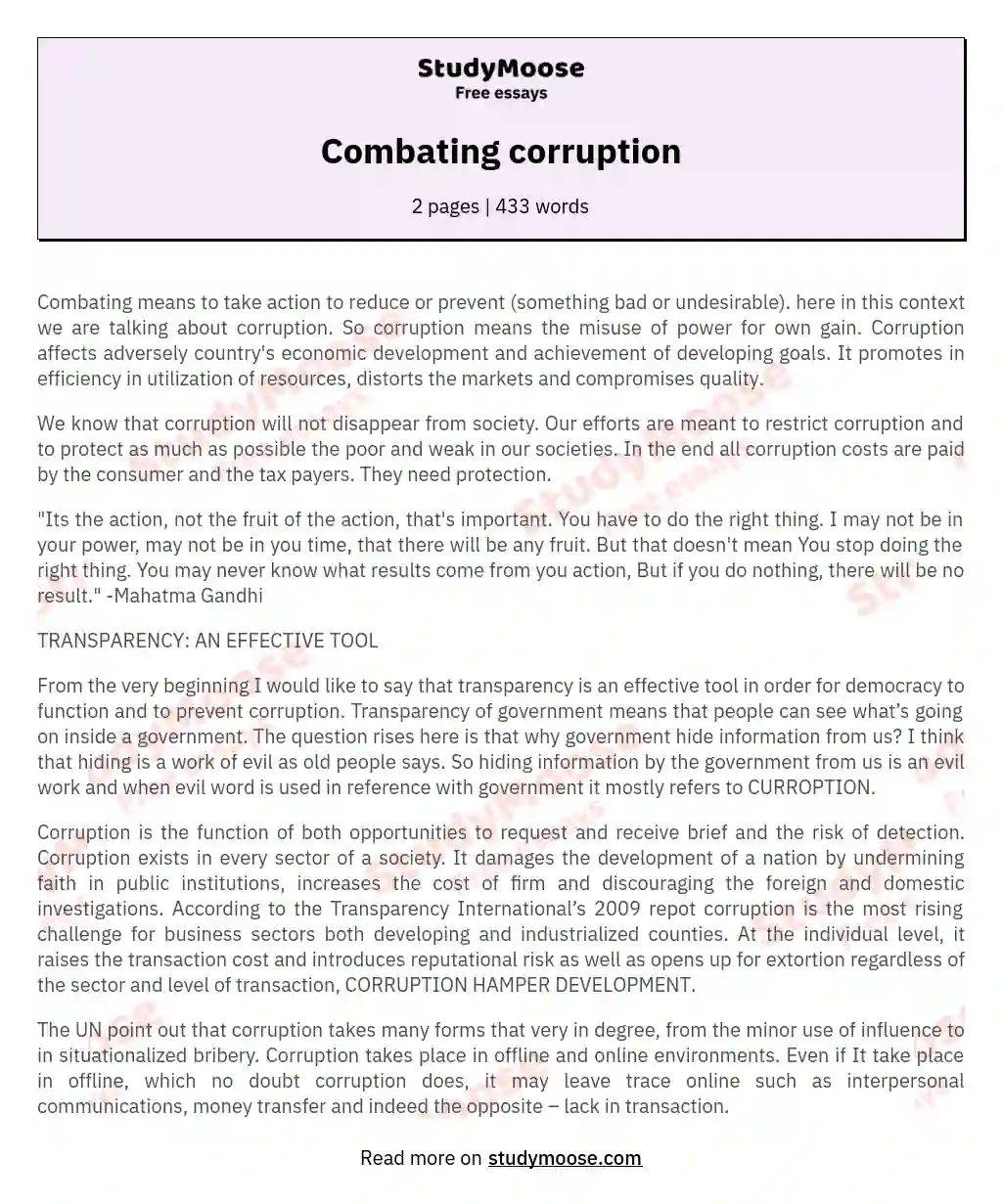 essay on remove corruption