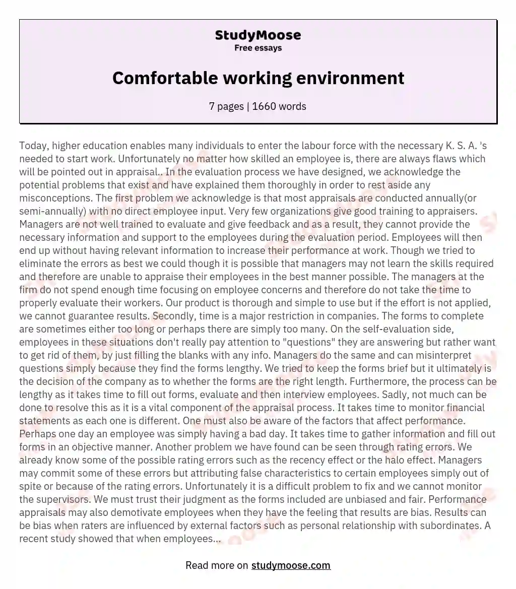 Comfortable working environment essay