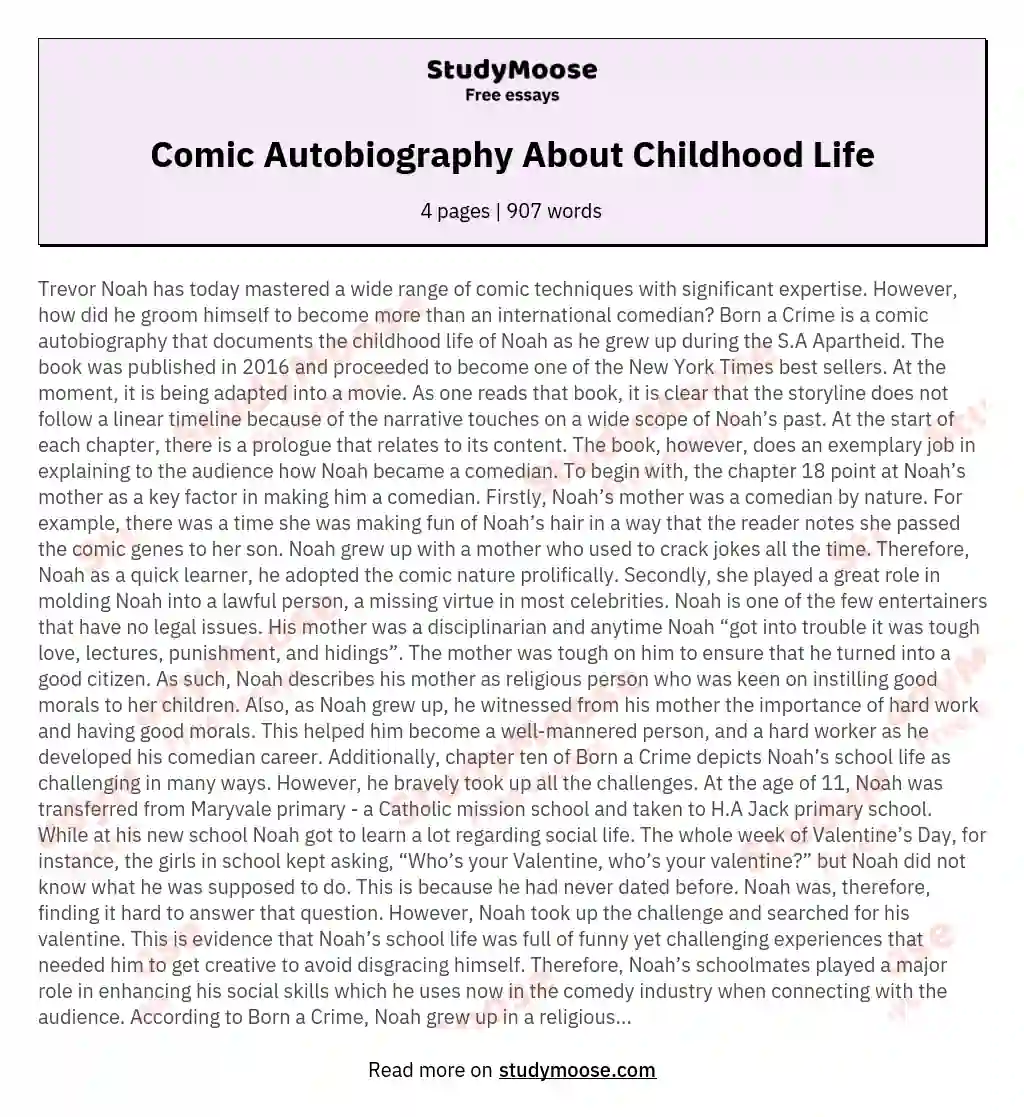 Comic Autobiography About Childhood Life essay